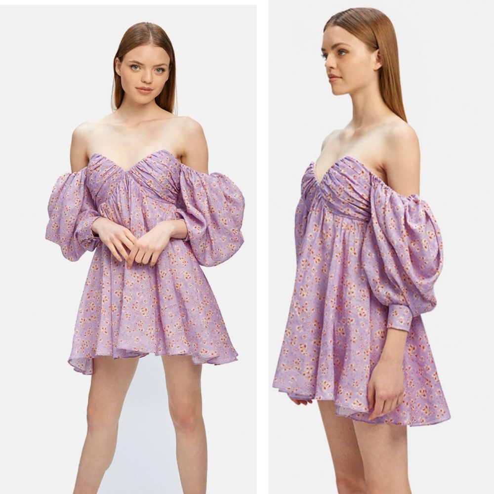 Bardot Lavender Floral Off-Shoulder Mini Dress